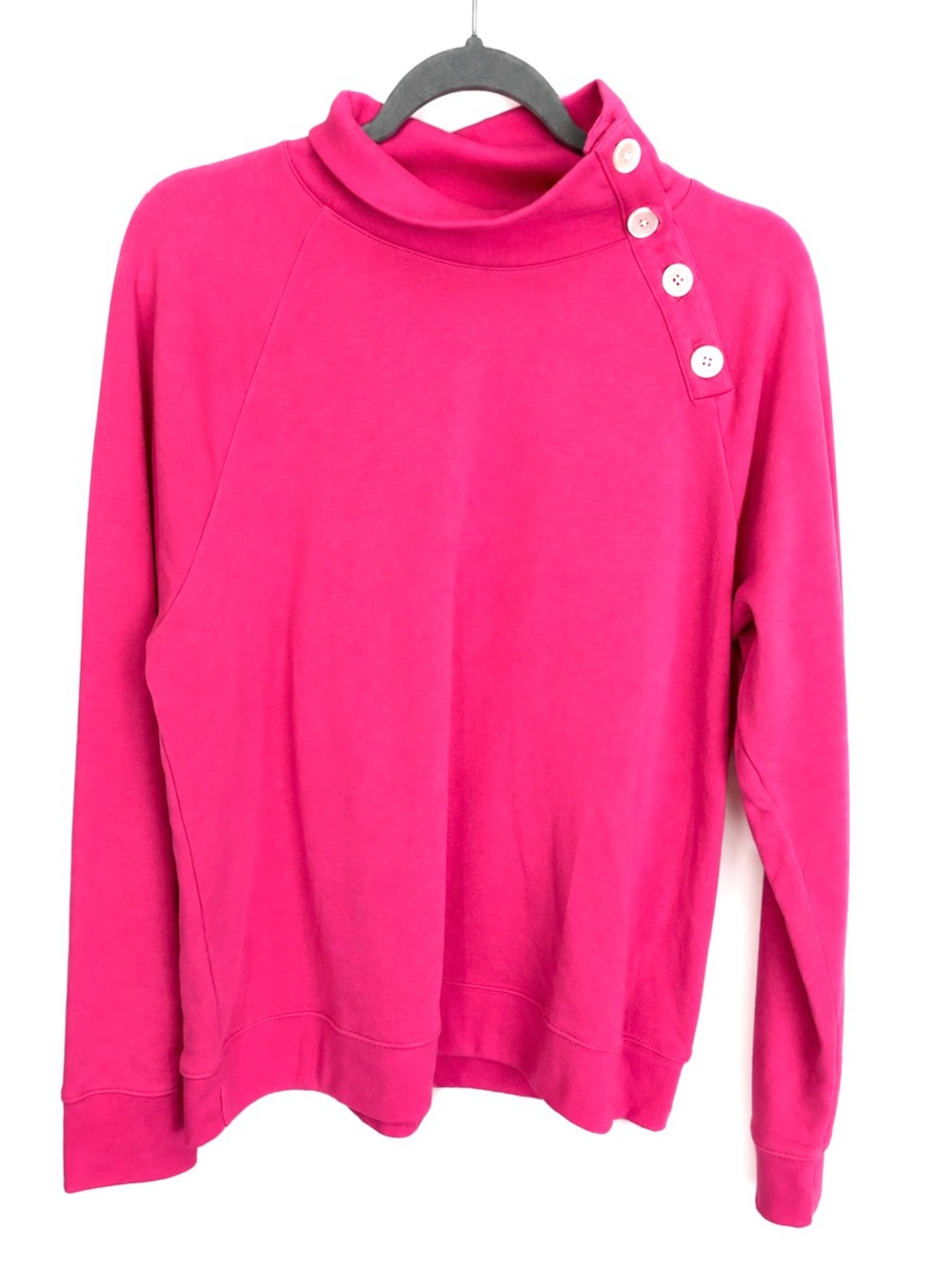 J. Crew Hot Pink Cloudspun Fleece Button Collar Pullover Sweatshirt